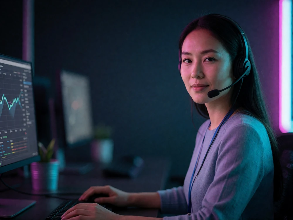 Support specialist at a quiet operations desk overseeing profile verification and anti-scam protection for the Taiwanese Dating community