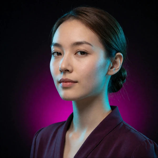 Portrait of a Chinese woman in her late twenties in a deep plum blouse, a verified member of the Chinese Dating community