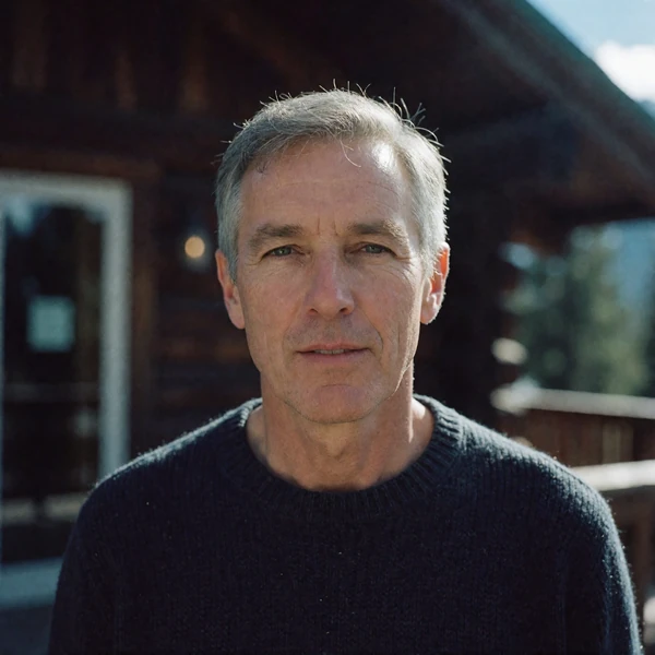 Portrait of an older Western man in his early fifties in a dark sweater, a verified member of the Bhutanese Dating community